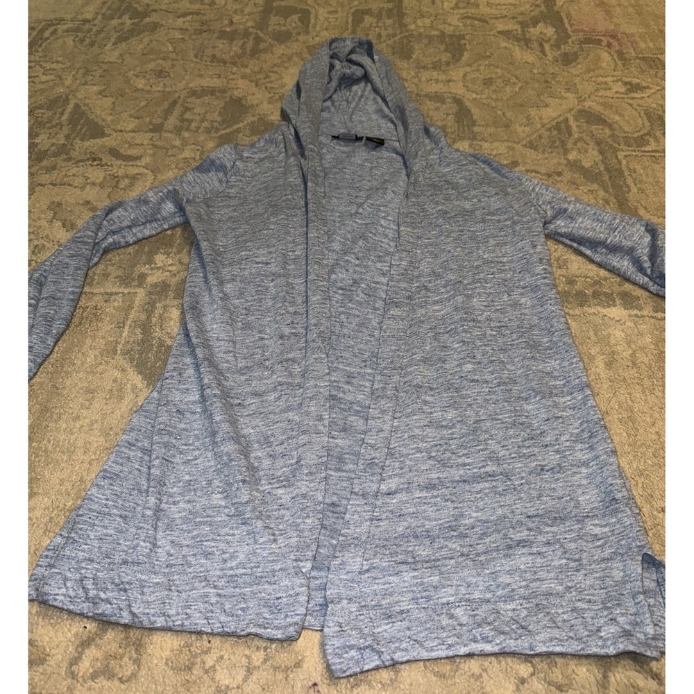 Tahari Cardigan Womens Sz XS  X-small‎ Blue Linen Open Front Sweater With Hood